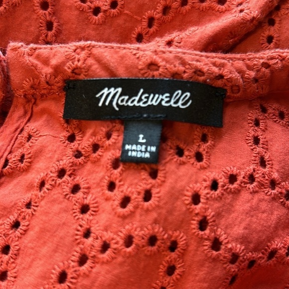 MADEWELL Eyelet Ruffle Sleeve Mini Dress Fresh Chili Orange Cap Sleeve Sz L - Picture 11 of 16